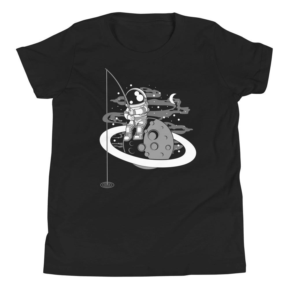 Astronaut Fishing - Youth Short Sleeve T-Shirt - Black Front