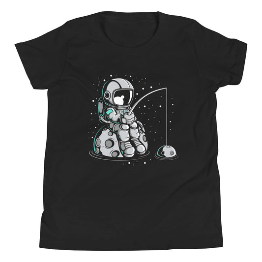 Astronaut Fishing 2 - Youth Short Sleeve T-Shirt - Black Front