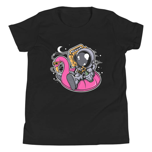 Astronaut Floaties Balloon - Youth Short Sleeve T-Shirt - Black Front