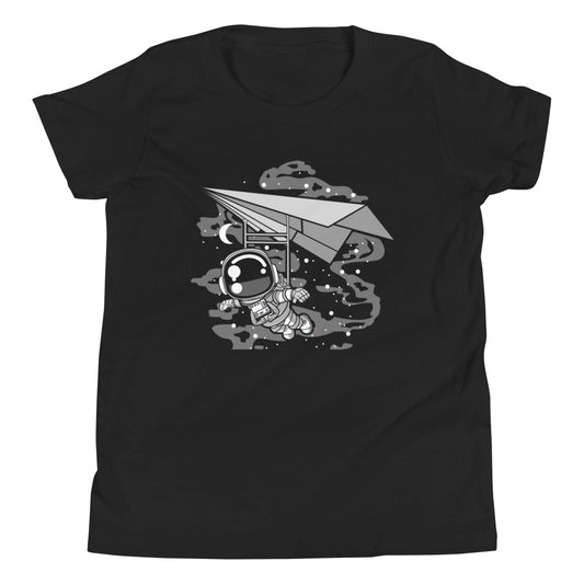 Astronaut Flying - Youth Short Sleeve T-Shirt - Black Front