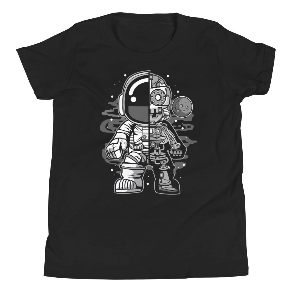 Astronaut Half Robot - Youth Short Sleeve T-Shirt - Black Front