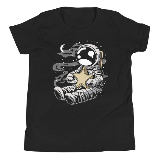 Astronaut Holding the Star - Youth Short Sleeve T-Shirt - Black Front