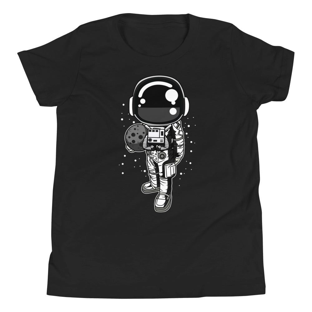 Astronaut Holding the Moon - Youth Short Sleeve T-Shirt - Black Front