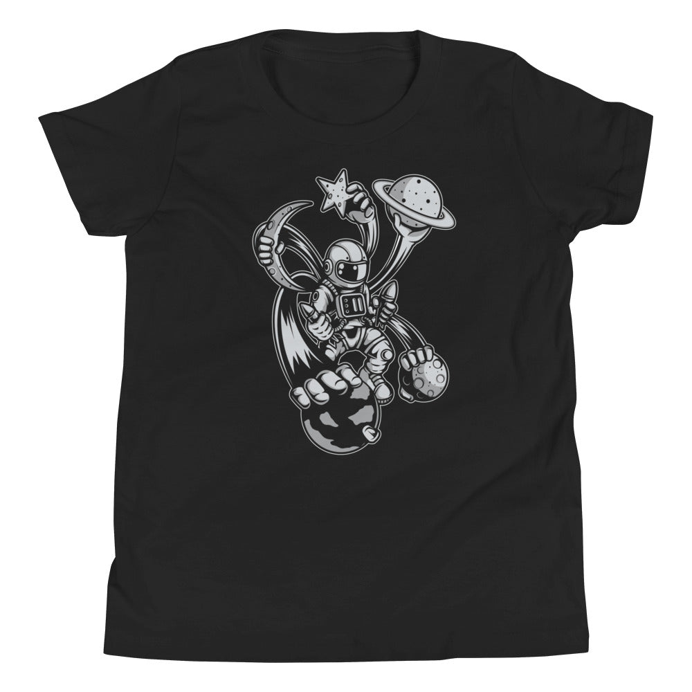 Astronaut Multiple Hands - Youth Short Sleeve T-Shirt - Black Front