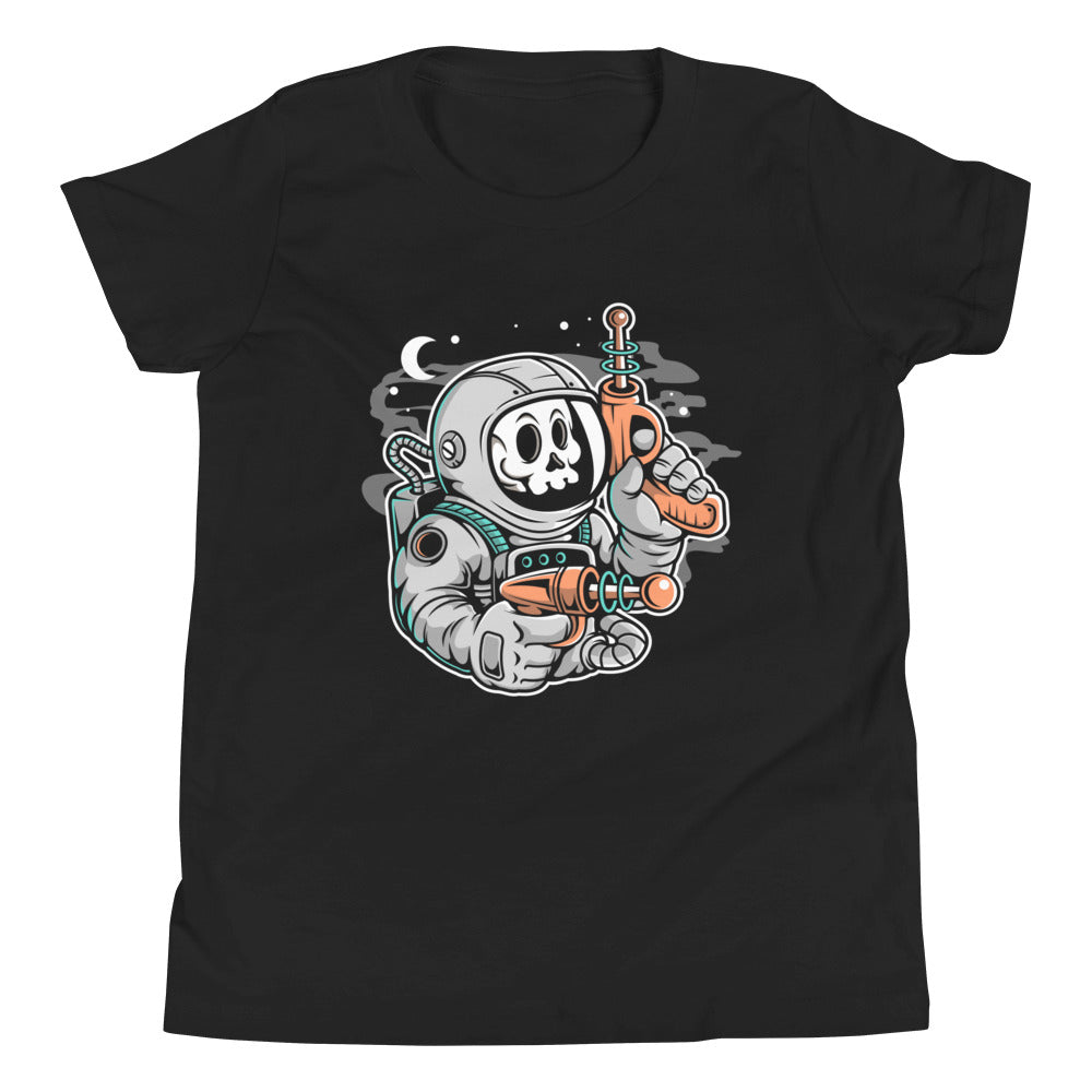 Astronaut Ray Gun -  Youth Short Sleeve T-Shirt - Black Front