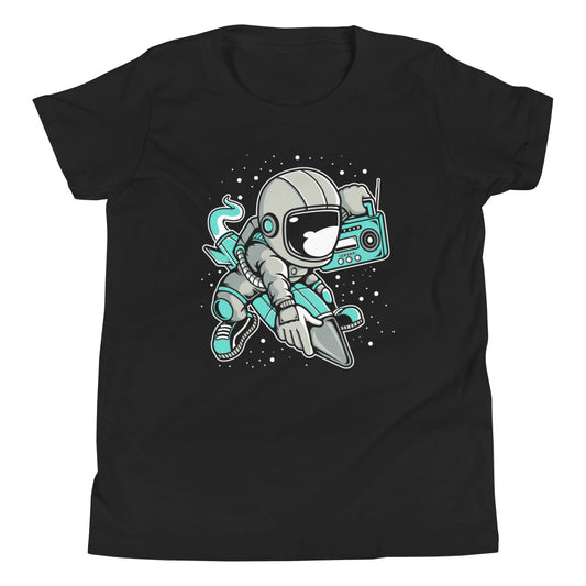 Astronaut Rocket - Youth Short Sleeve T-Shirt - Black Front