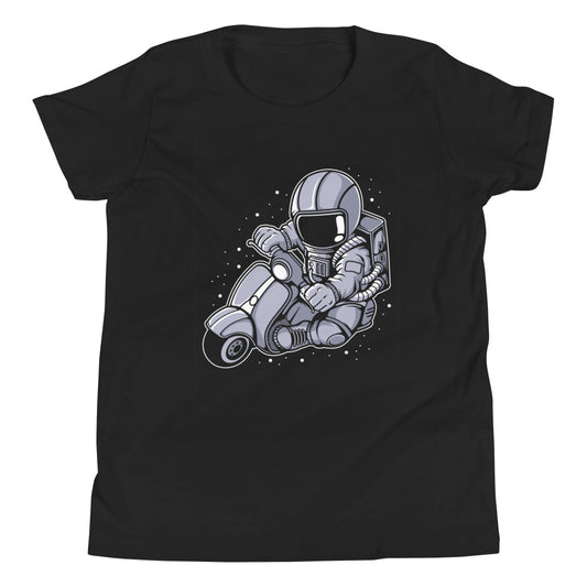 Astronaut Scooter - Youth Short Sleeve T-Shirt - Black Front