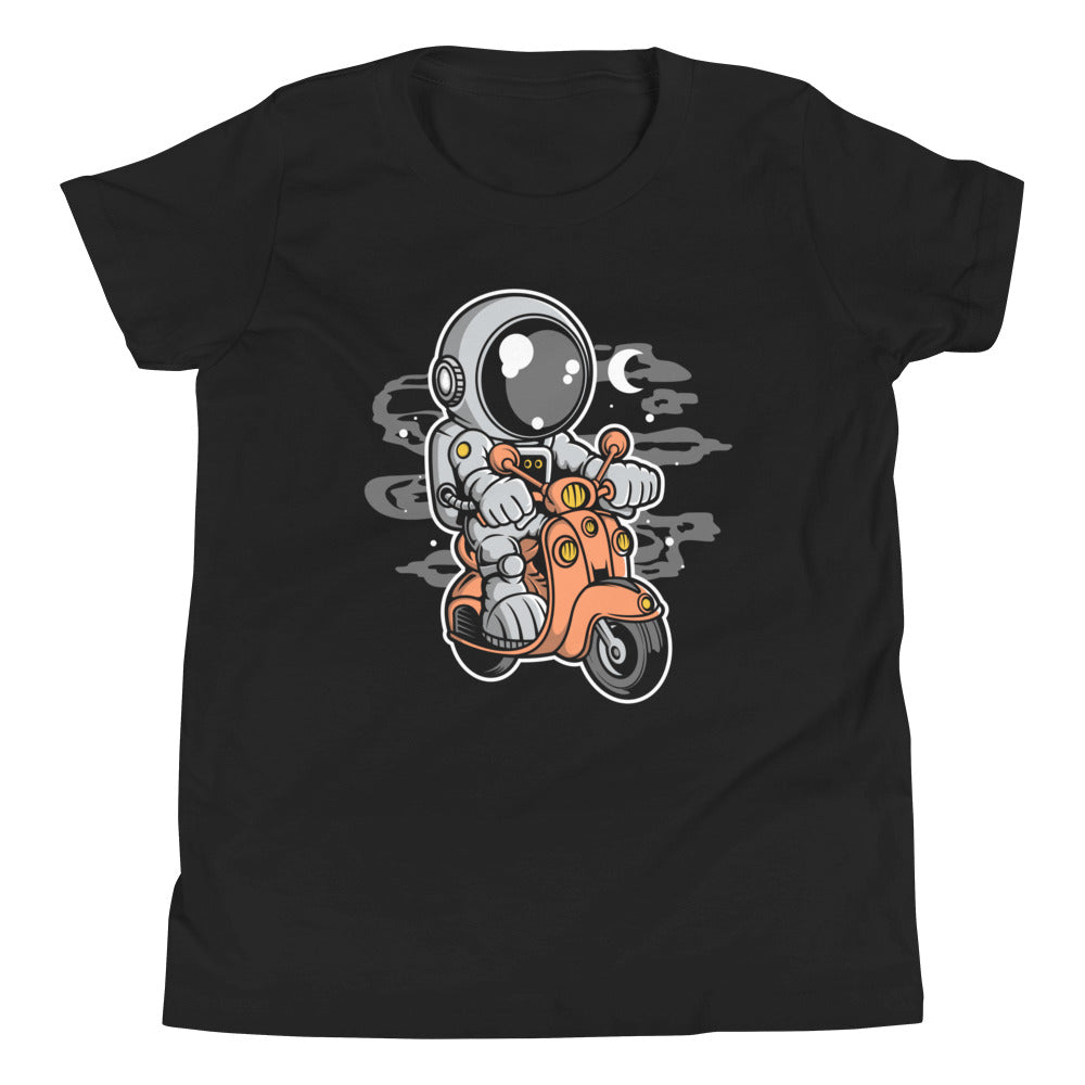 Astronaut Scooter 2 - Youth Short Sleeve T-Shirt - Black Front