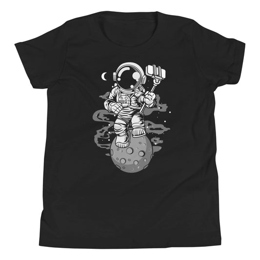 Astronaut Selfie - Youth Short Sleeve T-Shirt - Black Front