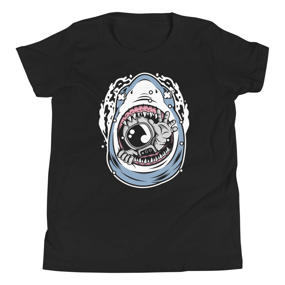 Astronaut Shark - Youth Short Sleeve T-Shirt - Black Front