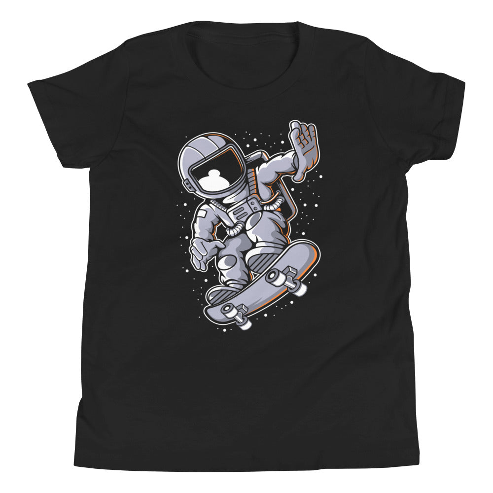 Astronaut Skateboard - Youth Short Sleeve T-Shirt - Black Front