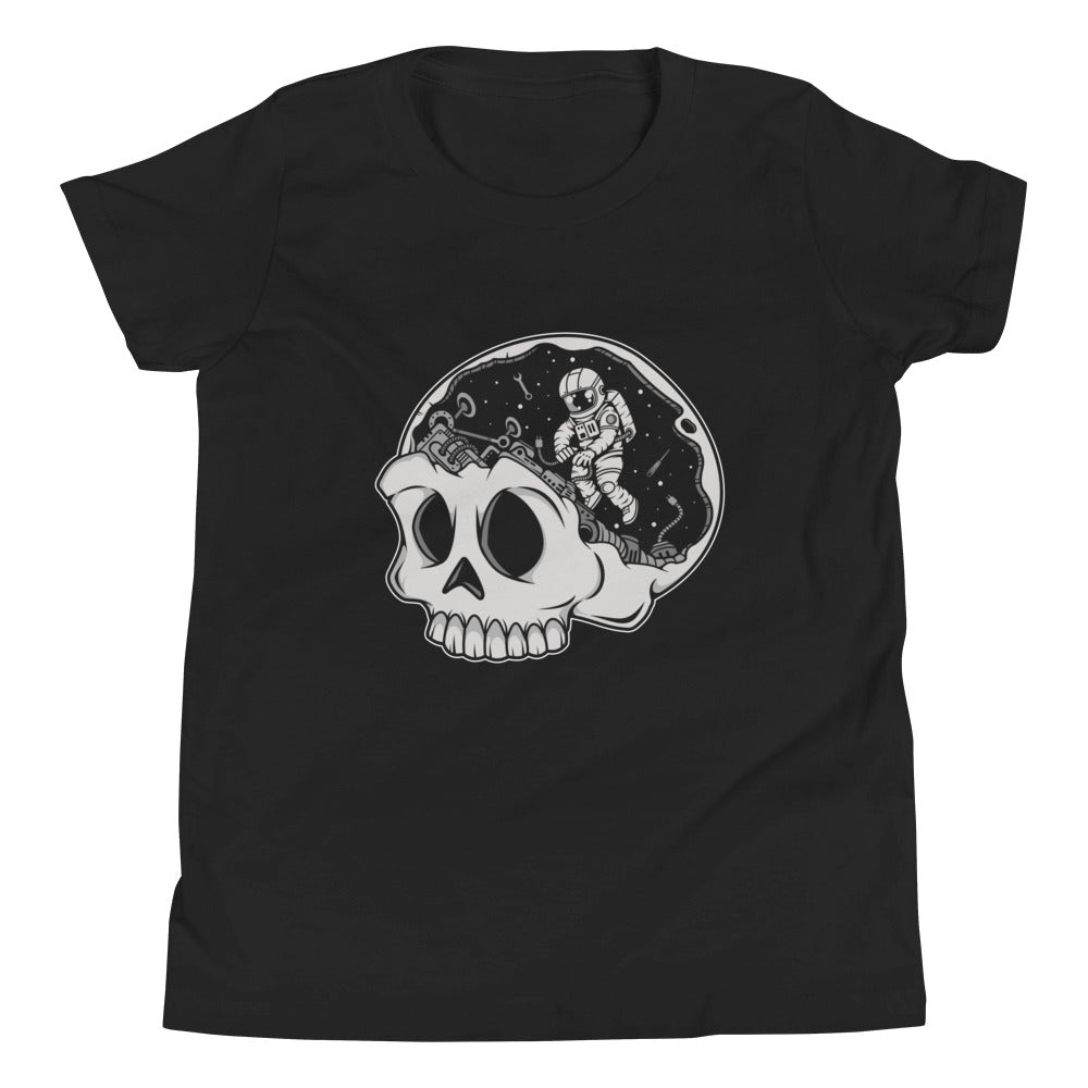 Astronaut Skull Brain - Youth Short Sleeve T-Shirt - Black Front