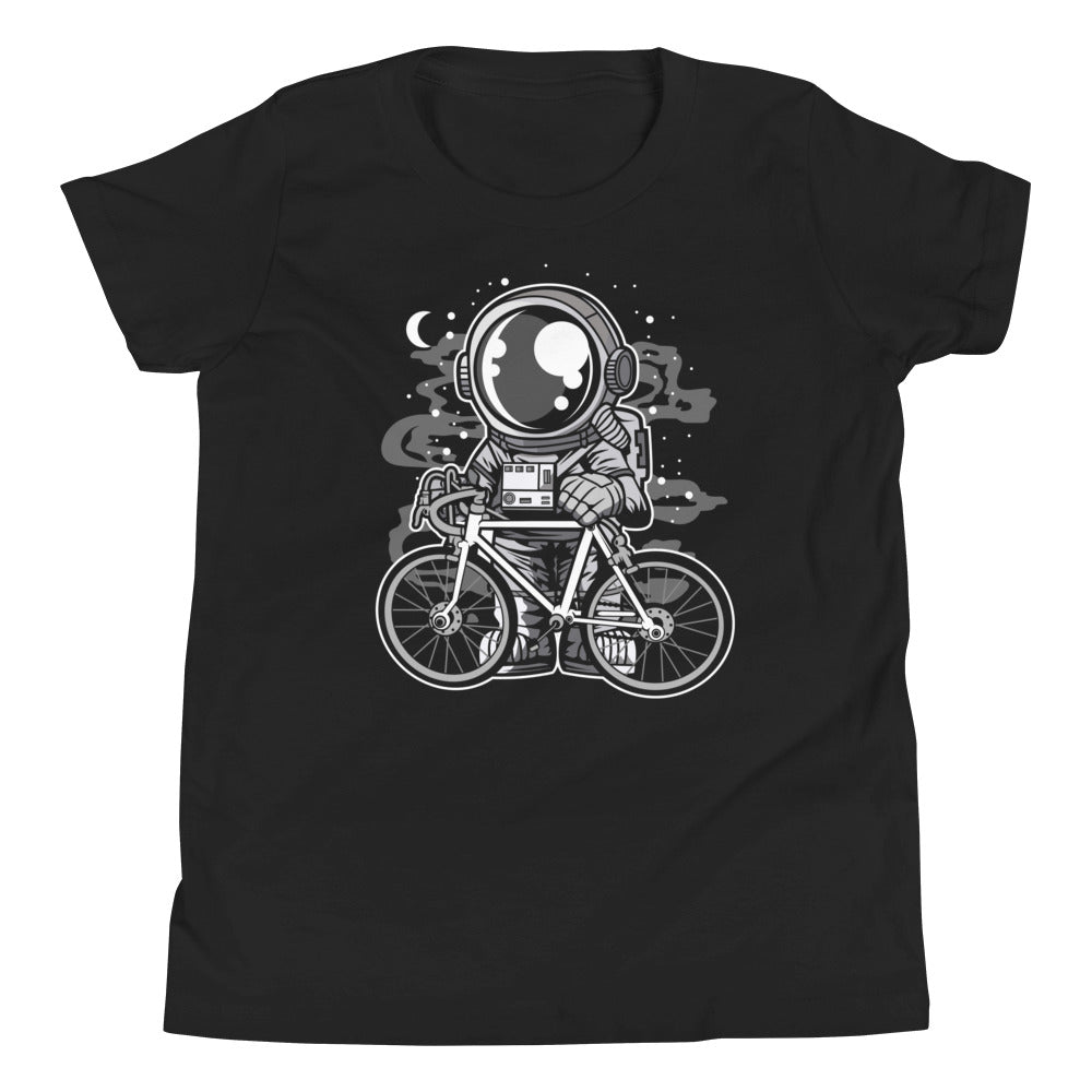 Astronaut Bicycle - Youth Short Sleeve T-Shirt - Black Front