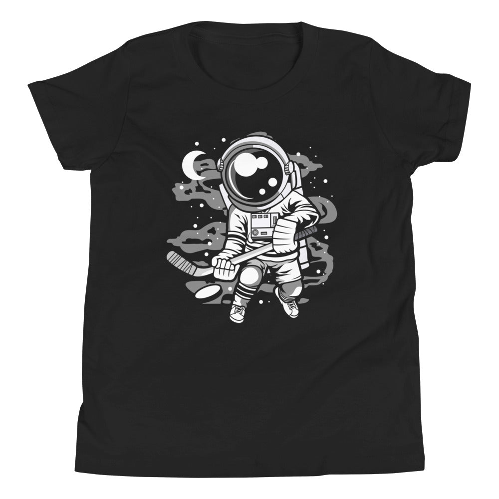 Astronaut Hockey Player - Youth Short Sleeve T-Shirt - Black Front