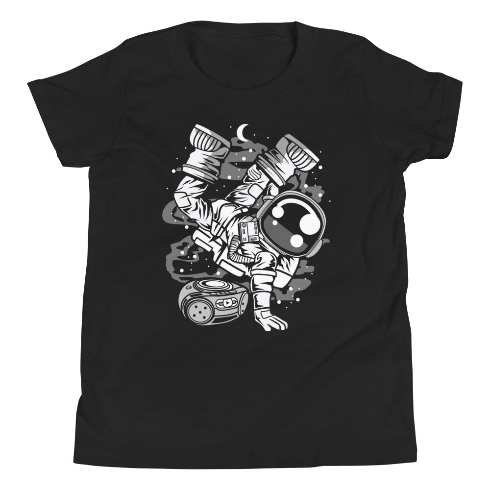 Astronaut Space Breakdance - Youth Short Sleeve T-Shirt - Black Front