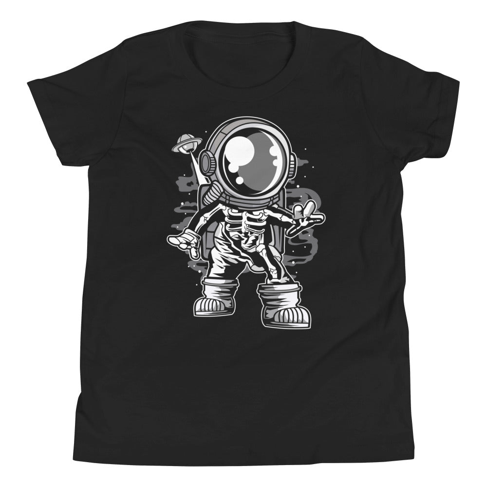 Astronaut Space Skeleton - Youth Short Sleeve T-Shirt- Black Front