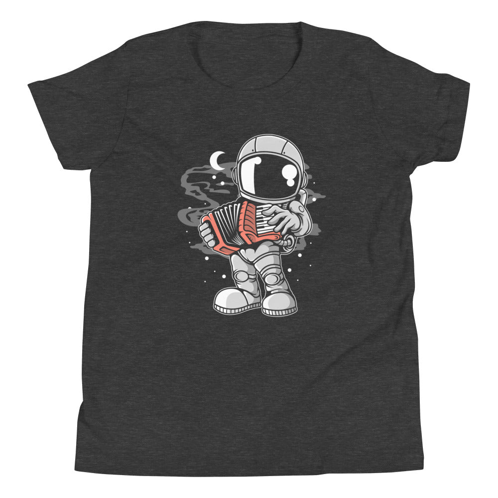 Astronaut Accordion - Youth Short Sleeve T-Shirt - Dark Grey Heather Front