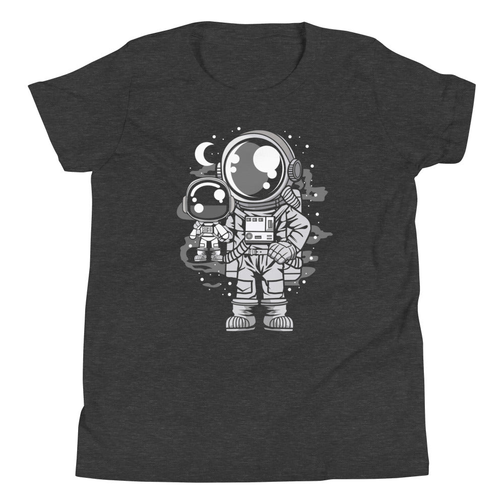 Astronaut and His Doll - Youth Short Sleeve T-Shirt - Dark Grey Heather Front