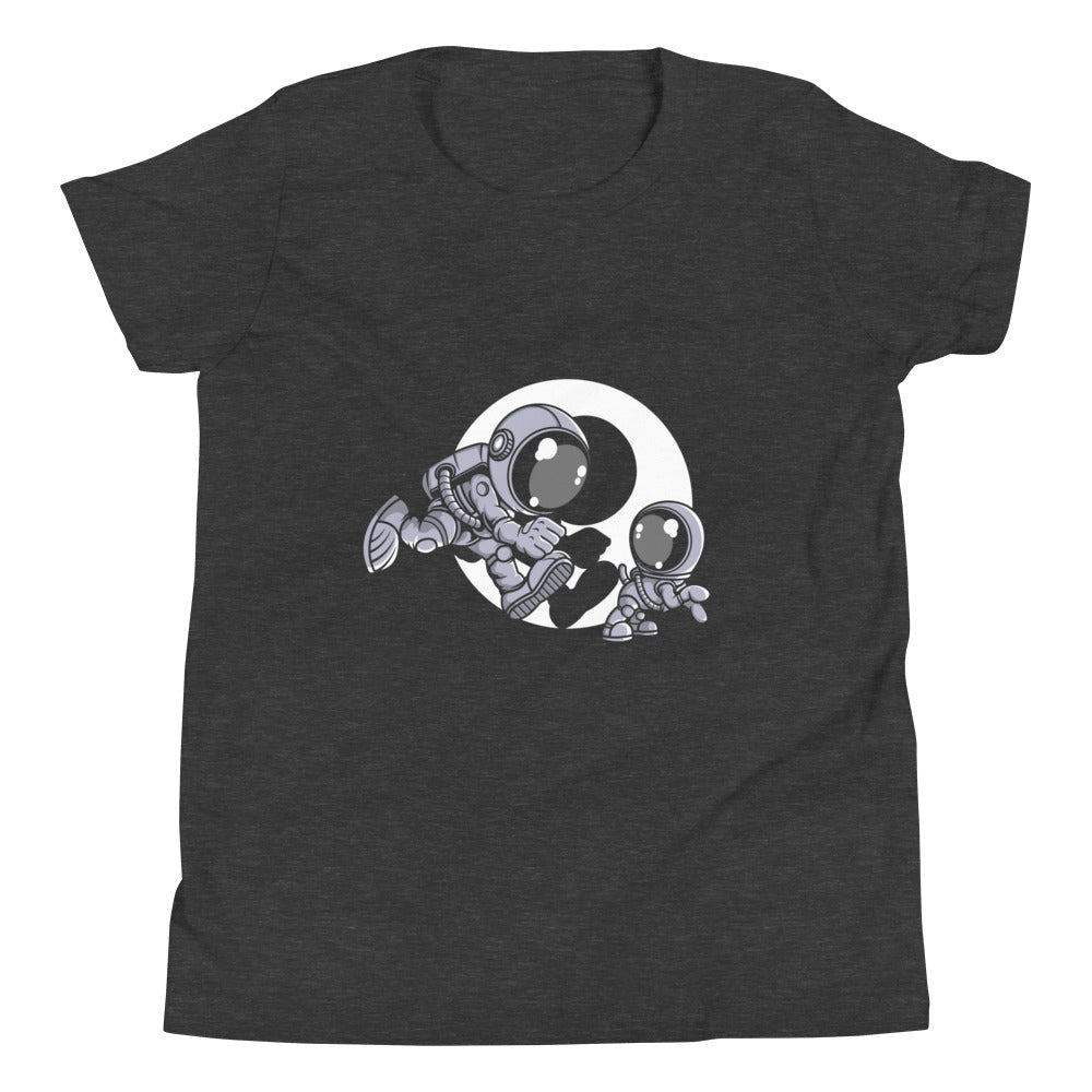 Astronaut and Little Dog - Youth Short Sleeve T-Shirt - Dark Grey Heather Front