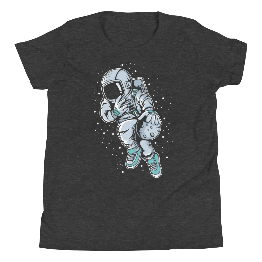 Astronaut Basketball 2 - Youth Short Sleeve T-Shirt - Dark Grey Heather Front