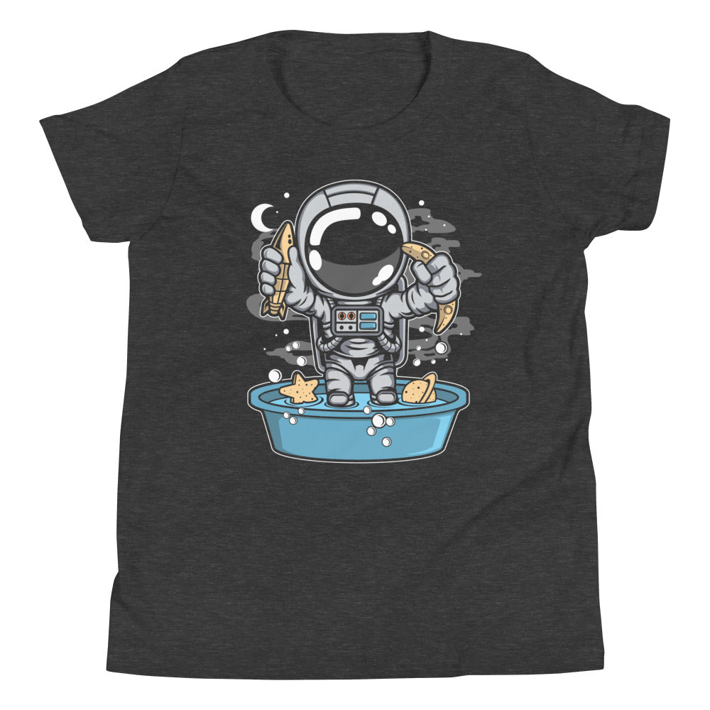 Astronaut Bathtub - Youth Short Sleeve T-Shirt - Dark Grey Heather Front