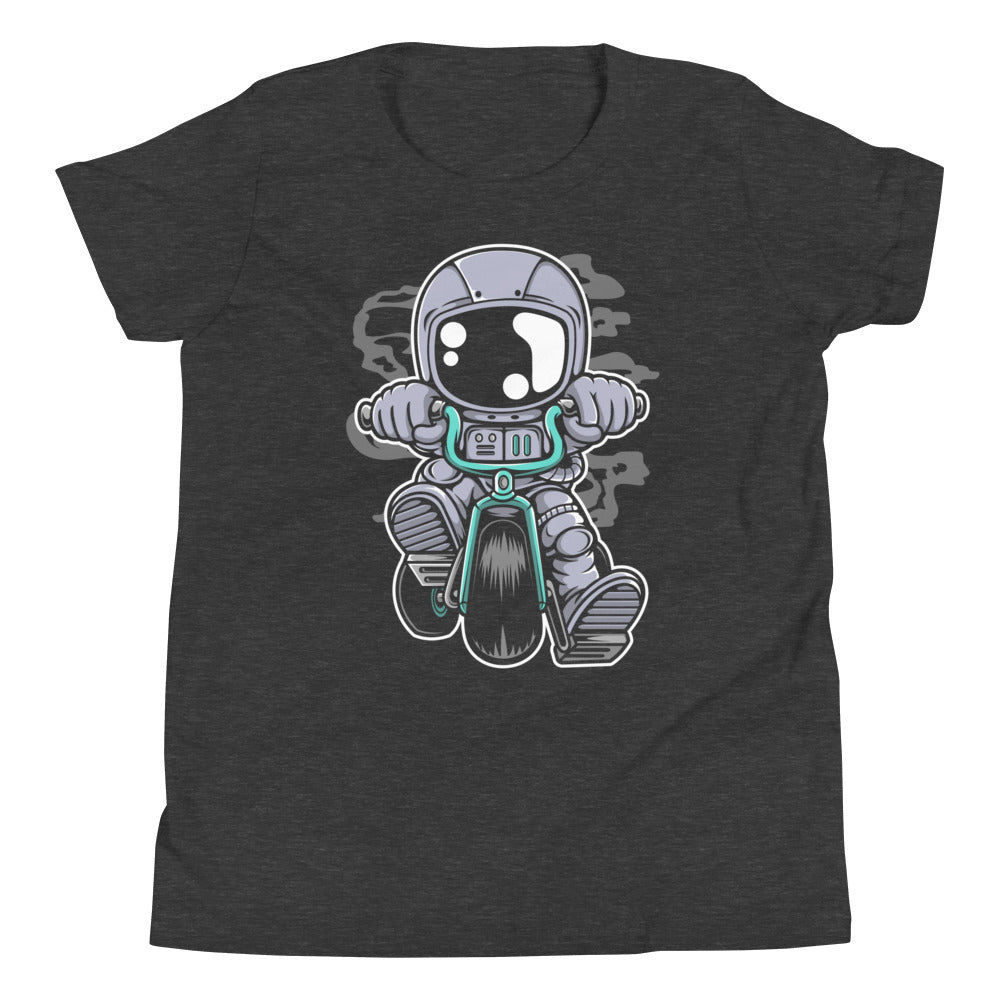 Astronaut Biker - Youth Short Sleeve T-Shirt - Dark Grey Heather Front