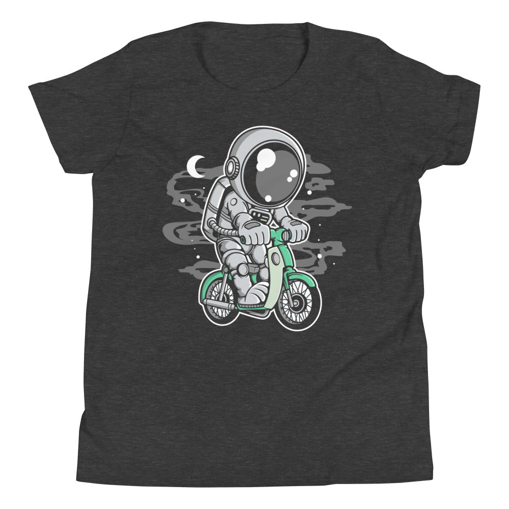 Astronaut Classic Motorbike - Youth Short Sleeve T-Shirt - Dark Grey Heather Front