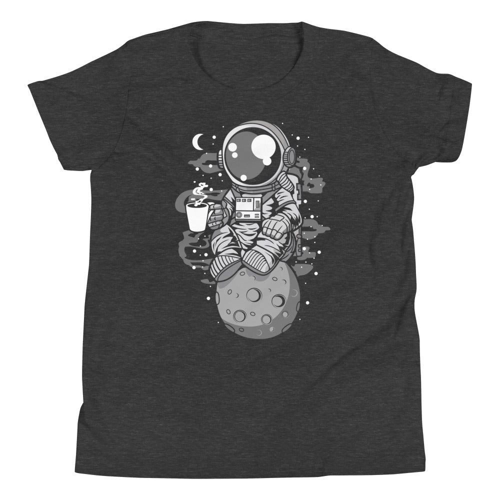 Astronaut Coffee - Youth Short Sleeve T-Shirt - Dark Grey Heather Front