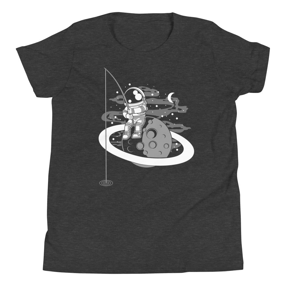 Astronaut Fishing - Youth Short Sleeve T-Shirt - Dark Grey Heather Front