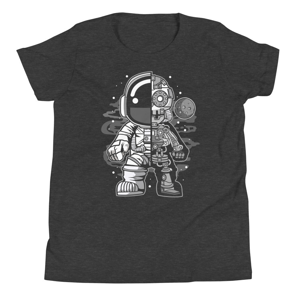 Astronaut Half Robot - Youth Short Sleeve T-Shirt - Dark Grey Heather Front