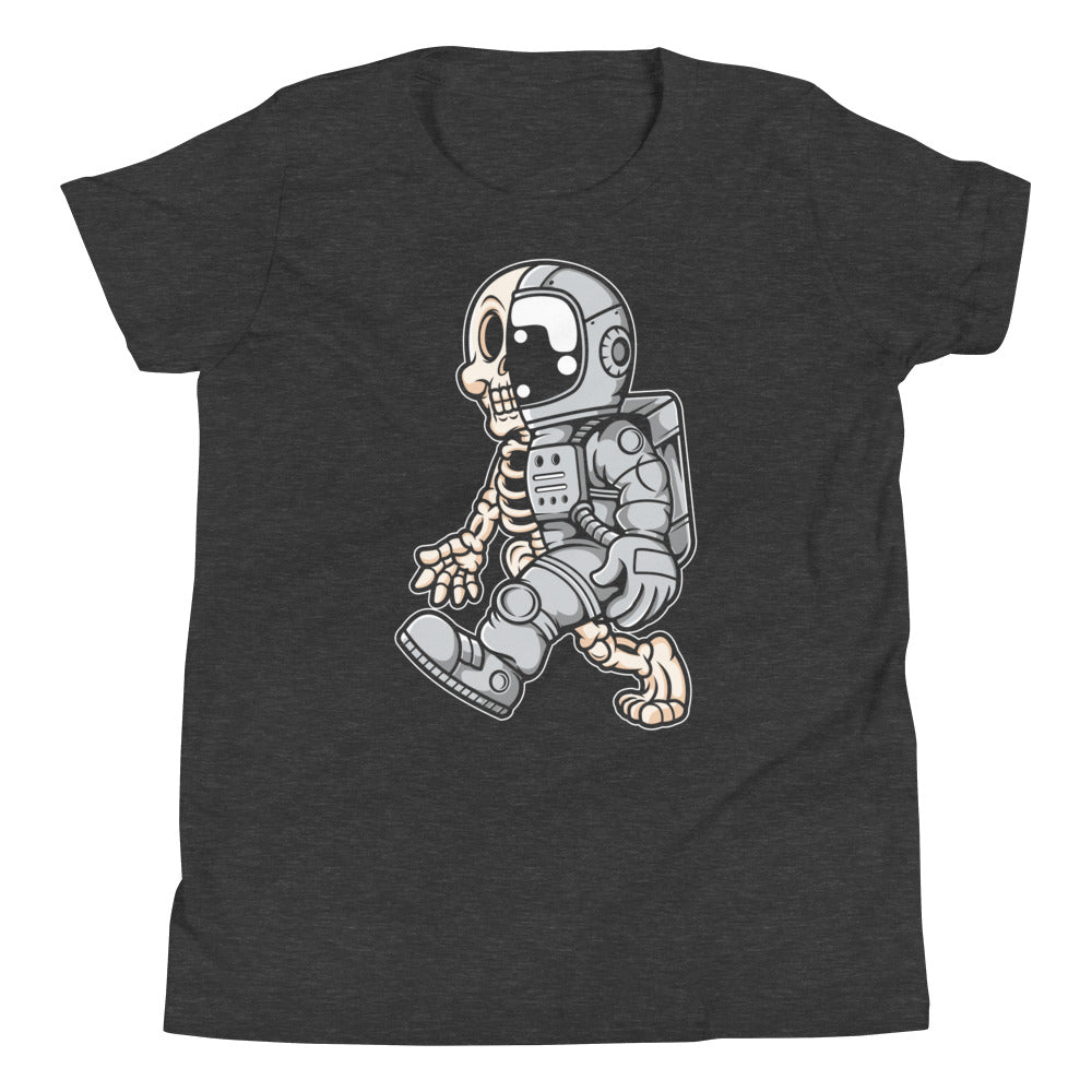 Astronaut Half Skull - Youth Short Sleeve T-Shirt - Dark Grey Heather Front