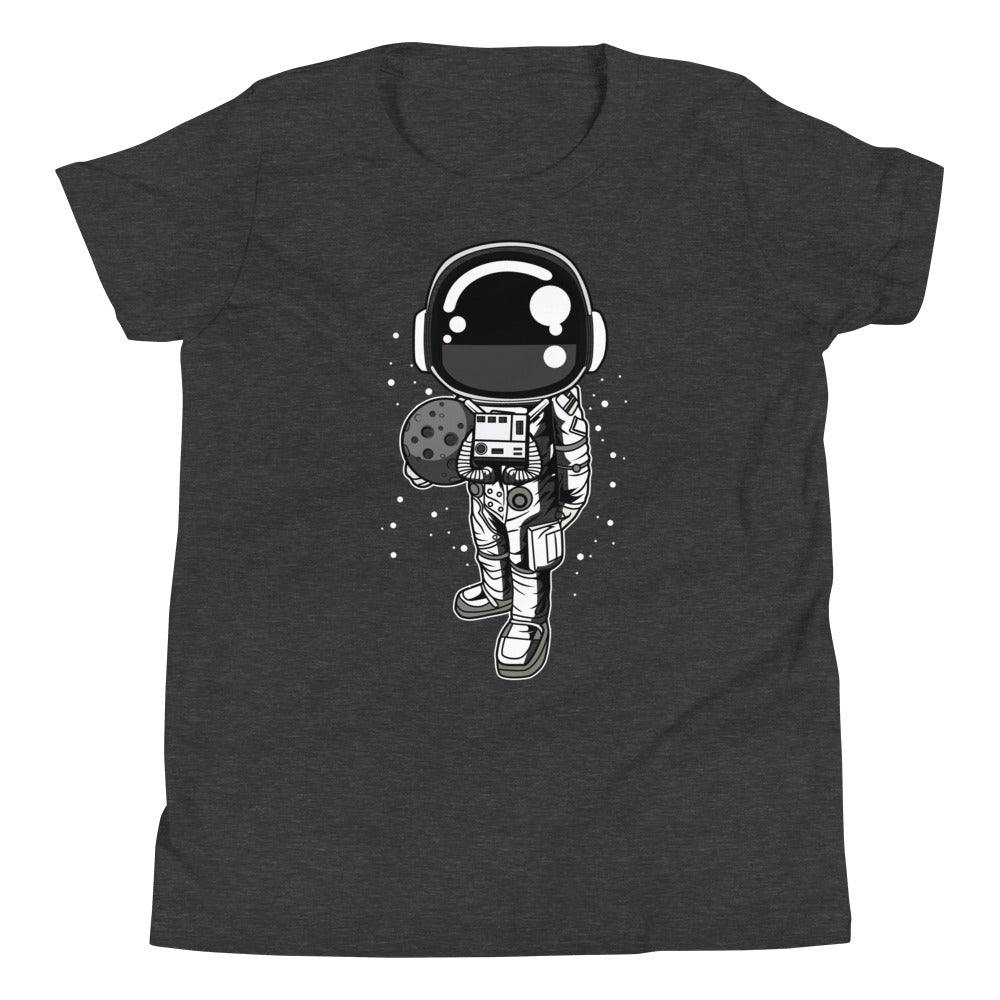 Astronaut Holding the Moon - Youth Short Sleeve T-Shirt - Dark Grey Heather Front