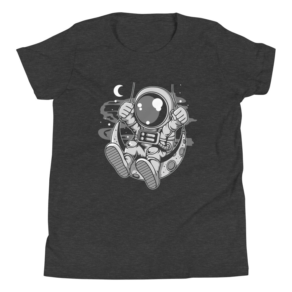 Astronaut Moon Swinger - Youth Short Sleeve T-Shirt - Dark Grey Heather Front