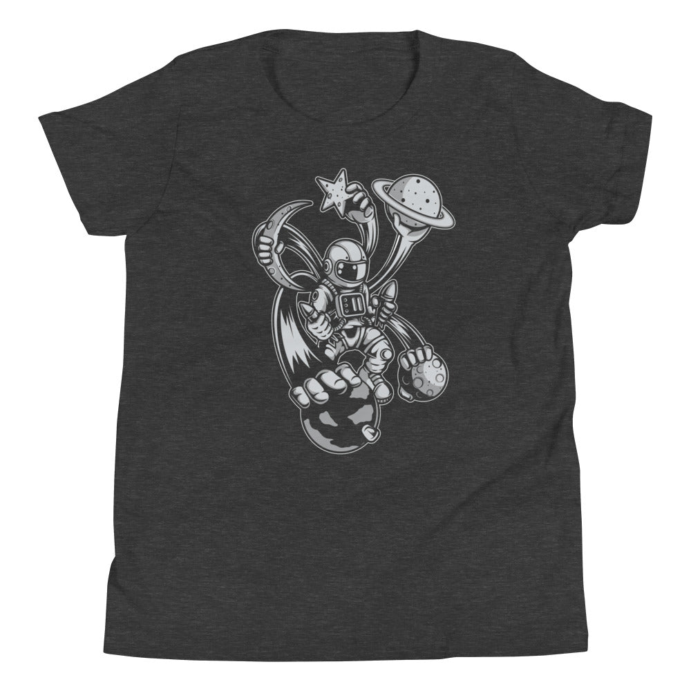 Astronaut Multiple Hands - Youth Short Sleeve T-Shirt - Dark Grey Heather Front