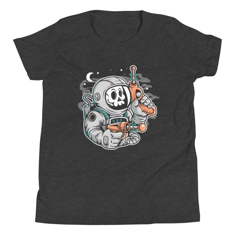 Astronaut Ray Gun -  Youth Short Sleeve T-Shirt - Dark Grey Heather Front