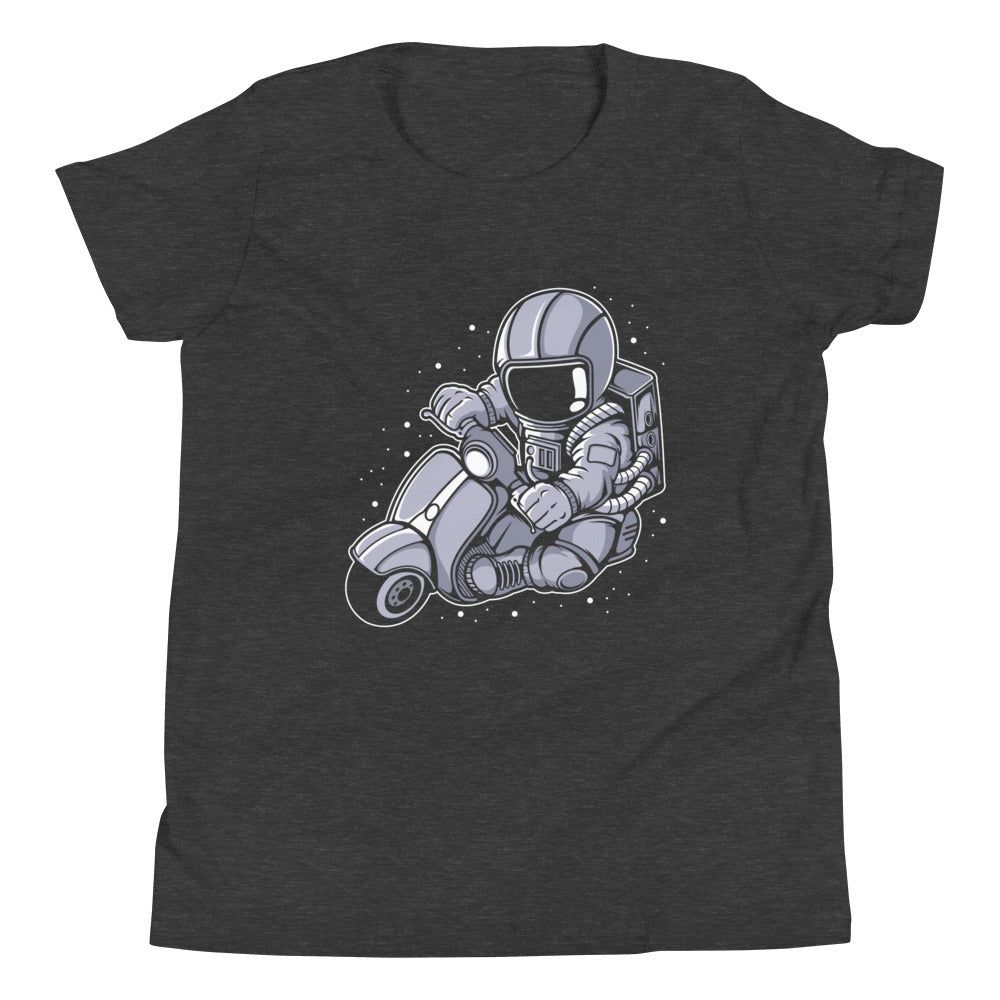 Astronaut Scooter - Youth Short Sleeve T-Shirt - Dark Grey Heather Front