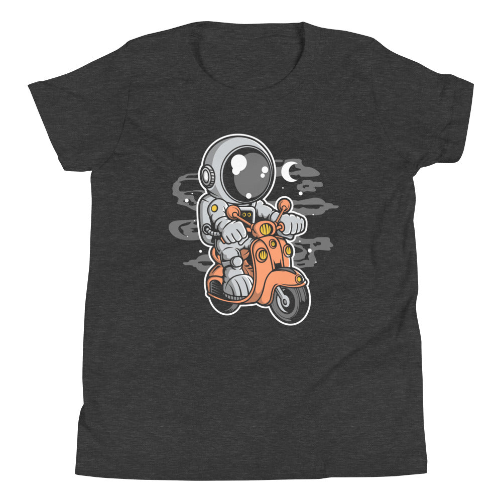 Astronaut Scooter 2 - Youth Short Sleeve T-Shirt - Dark Grey Heather Front