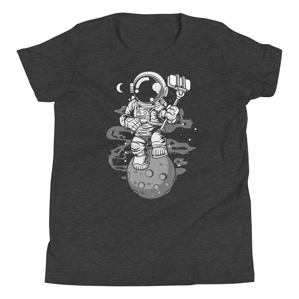 Astronaut Selfie - Youth Short Sleeve T-Shirt - Dark Grey Heather Front