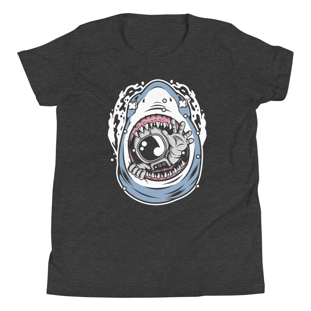 Astronaut Shark - Youth Short Sleeve T-Shirt - Dark Grey Heather Front