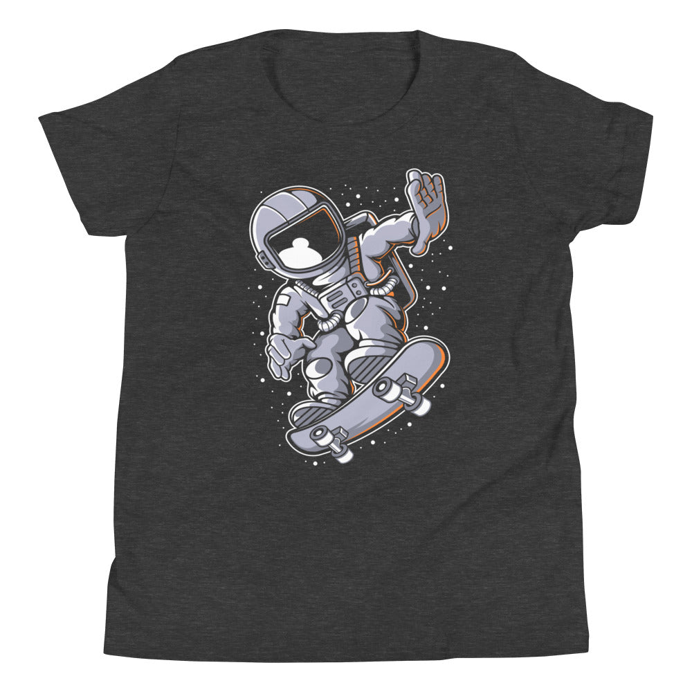 Astronaut Skateboard - Youth Short Sleeve T-Shirt - Dark Grey Heather Front