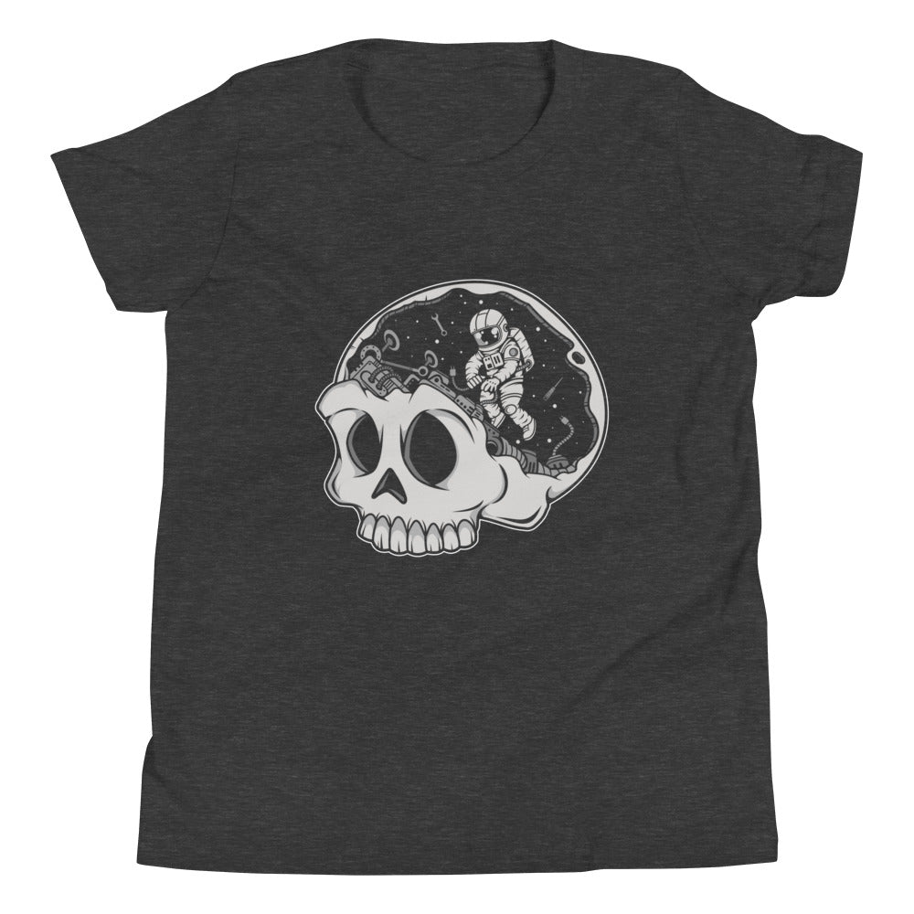 Astronaut Skull Brain - Youth Short Sleeve T-Shirt - Dark Grey Heather Front