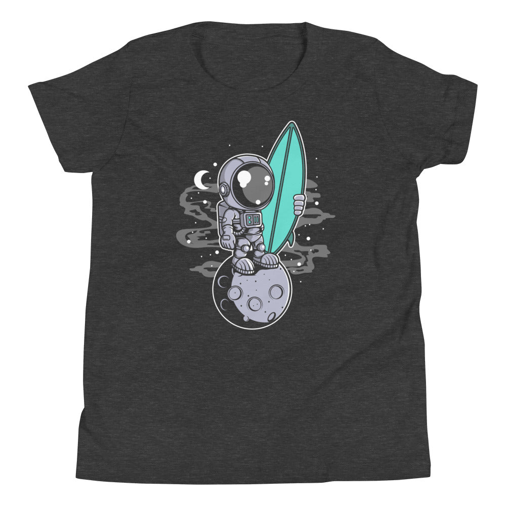 Astronaut Surfer - Youth Short Sleeve T-Shirt - Dark Grey Heather Front