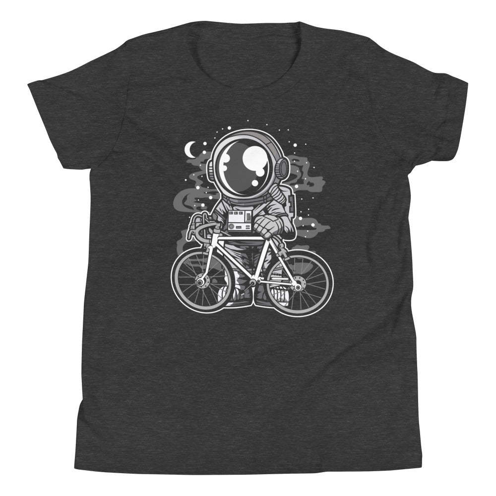 Astronaut Bicycle - Youth Short Sleeve T-Shirt - Dark Grey Heather Front