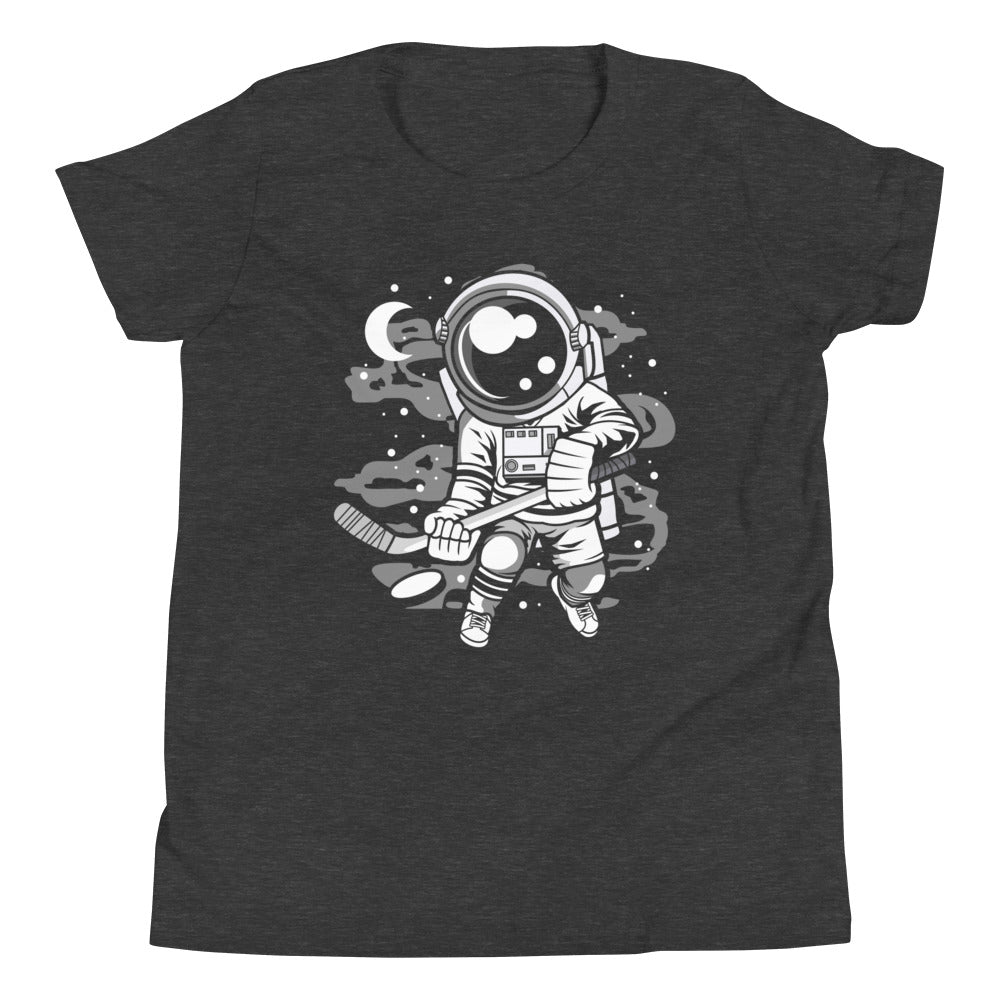 Astronaut Hockey Player - Youth Short Sleeve T-Shirt - Dark Grey Heather Front