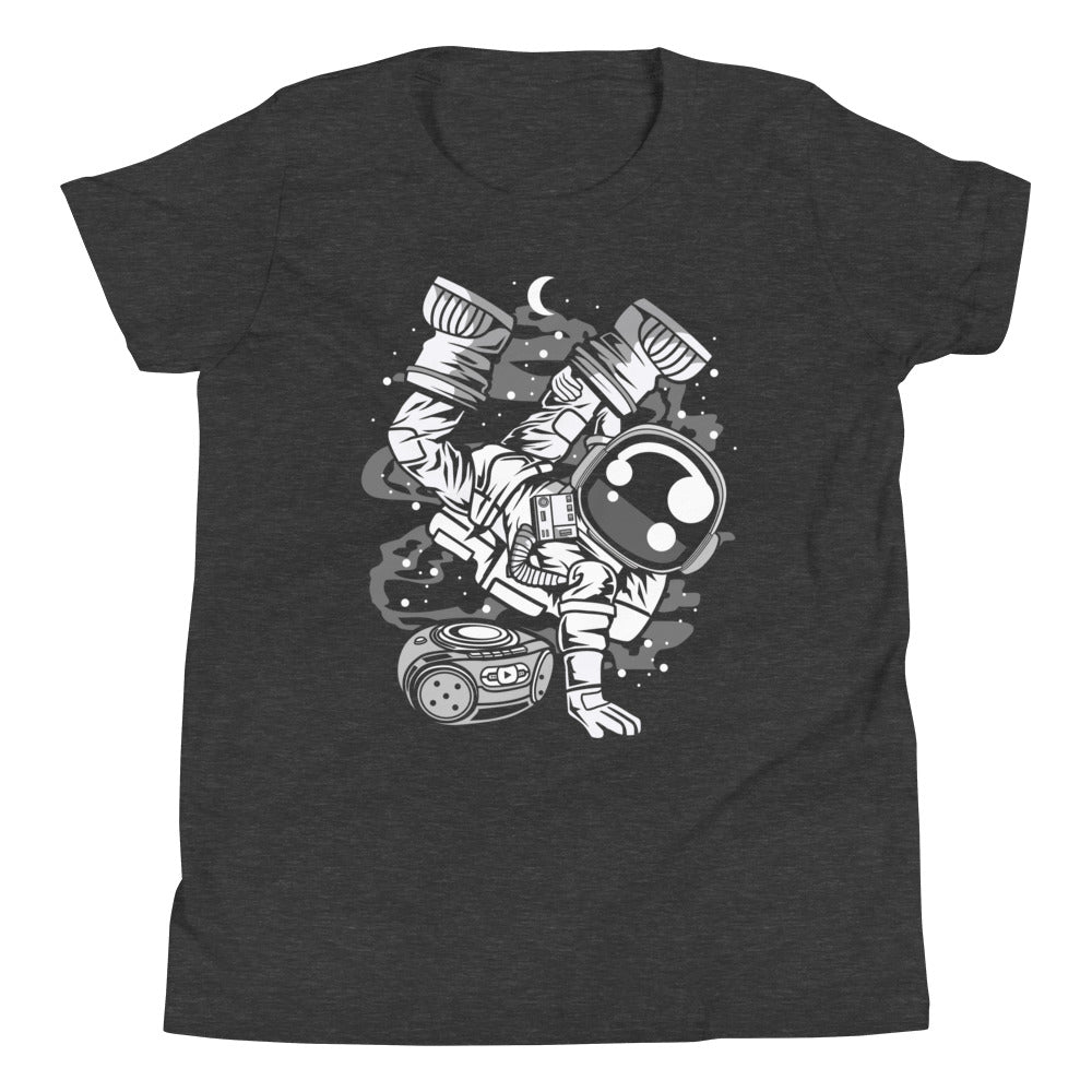 Astronaut Space Breakdance - Youth Short Sleeve T-Shirt - Dark Grey Heather Front