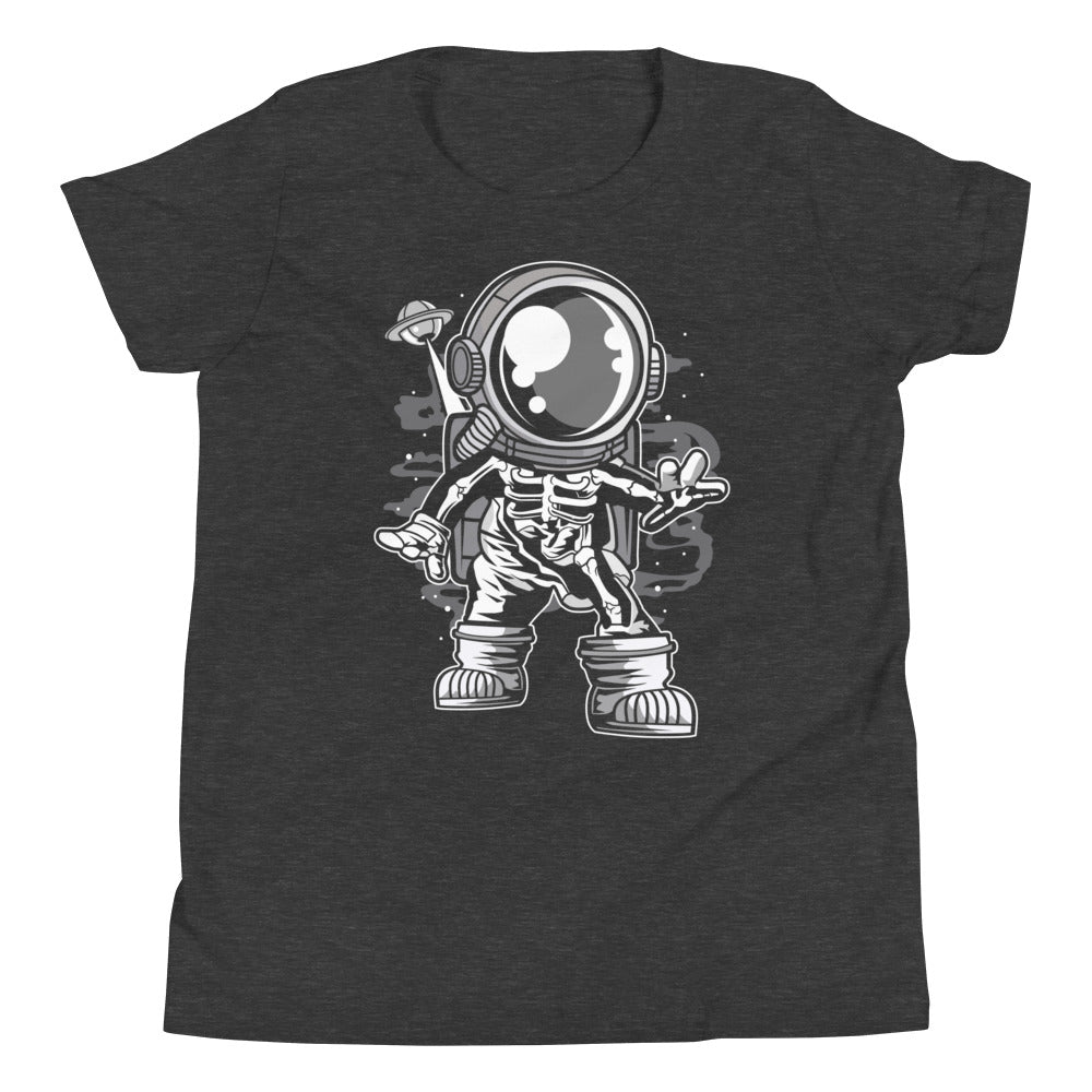 Astronaut Space Skeleton - Youth Short Sleeve T-Shirt - Dark Grey Heather Front