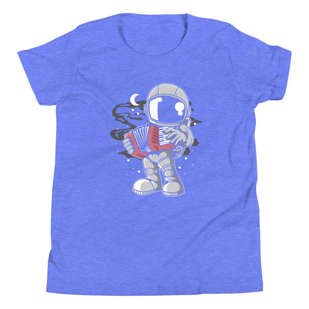 Astronaut Accordion - Youth Short Sleeve T-Shirt - Heather Columbia Blue Front