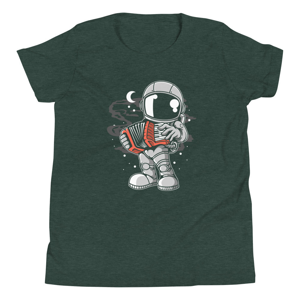 Astronaut Accordion - Youth Short Sleeve T-Shirt - Heather Forest Front