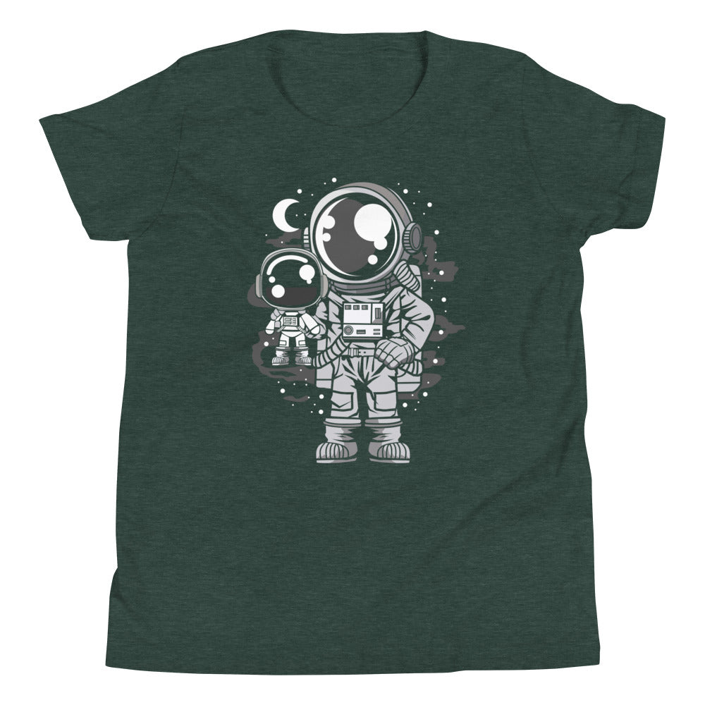 Astronaut and His Doll - Youth Short Sleeve T-Shirt - Heather Forest Front