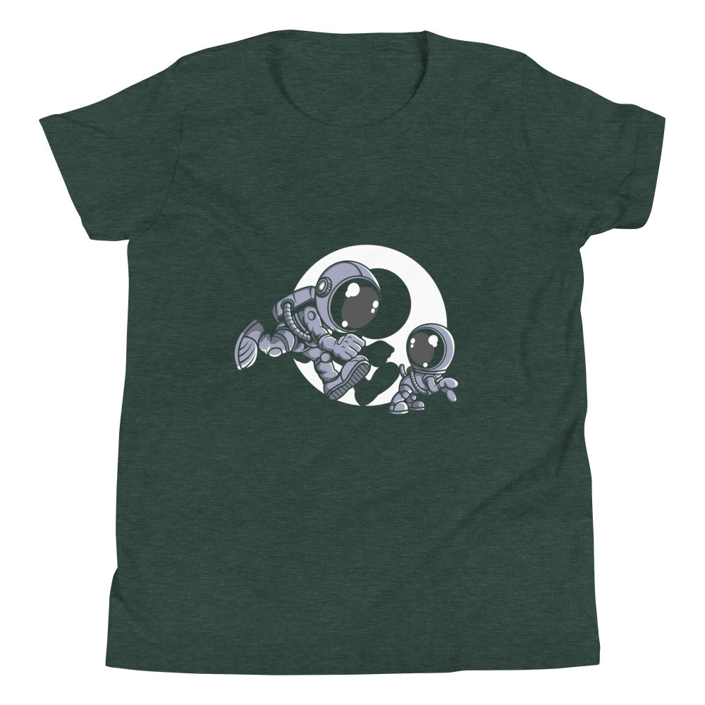 Astronaut and Little Dog - Youth Short Sleeve T-Shirt - Heather Forest Front